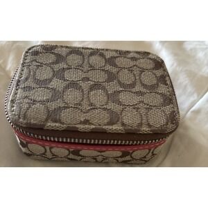 Coach Mini Pill Box Travel Case Signature Khaki Brown C Canvas